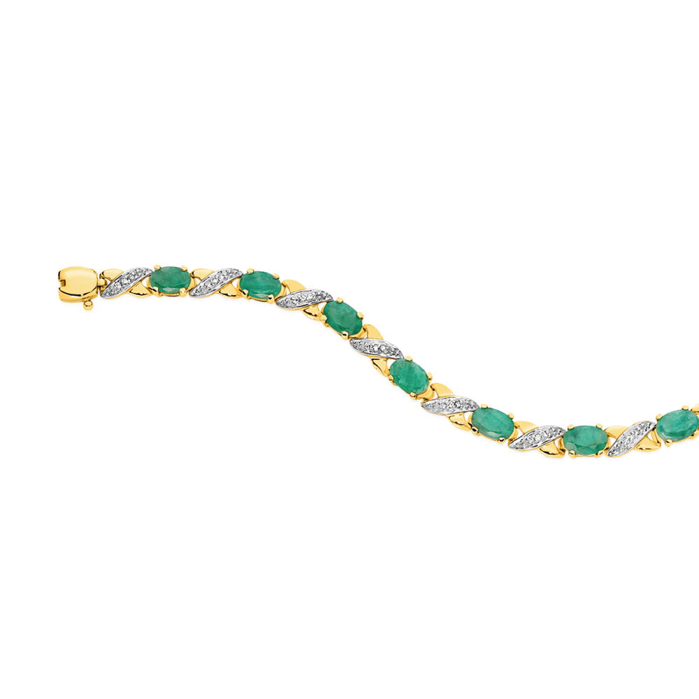 Emerald Angus And Coote Diamond Bracelet 9ct, Emerald Diamond Pear