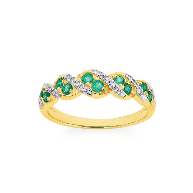 9ct Gold Natural Emerald & Diamond Ring in Green | Angus & Coote