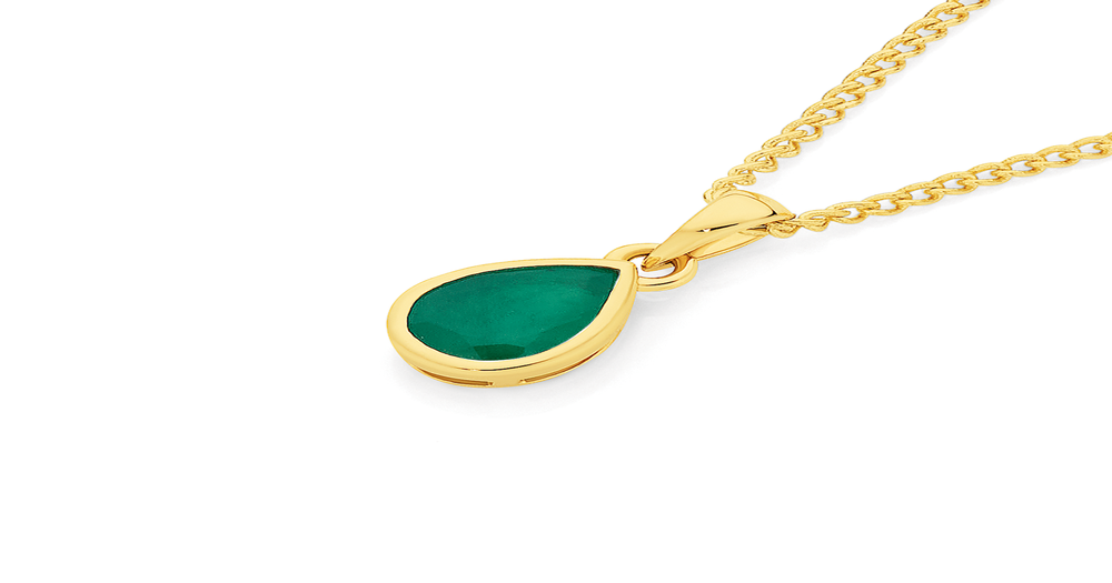 9ct Gold Natural Emerald Pendant in Green Angus & Coote