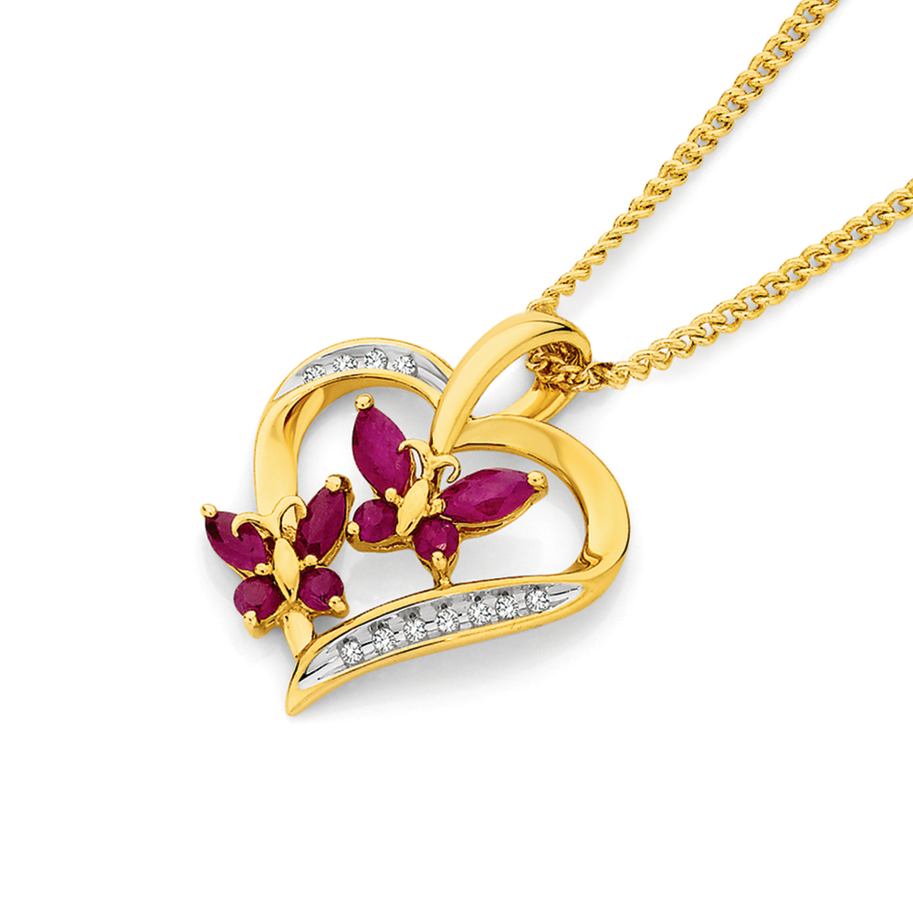 Van Cleef & Arpels Diamond Ruby 18k Rose Gold Butterfly Necklace VCARO3M200