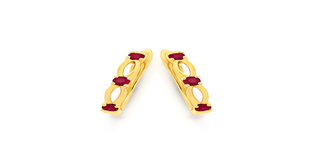 9ct Gold Natural Ruby Huggie Earrings in Red Angus & Coote