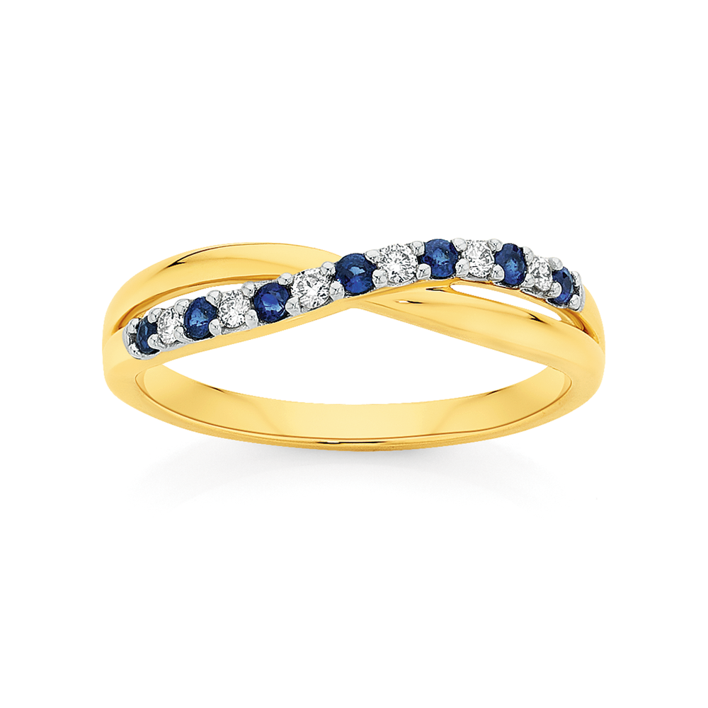 9ct Gold Sapphire & Diamond Band Rings Angus and Coote