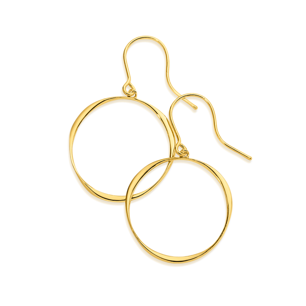 9ct Gold Open Circle Twist Hook Drop Earrings