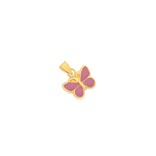 9ct Gold Pink Enamel Butterfly Pendant