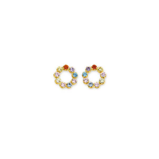 9ct Gold Rainbow CZ Circle Stud Earrings