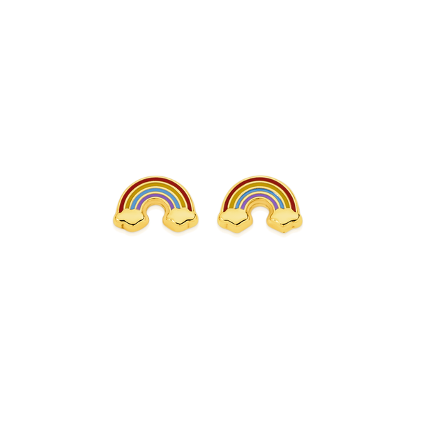 9ct Gold Rainbow with Clouds Enamel Stud Earrings