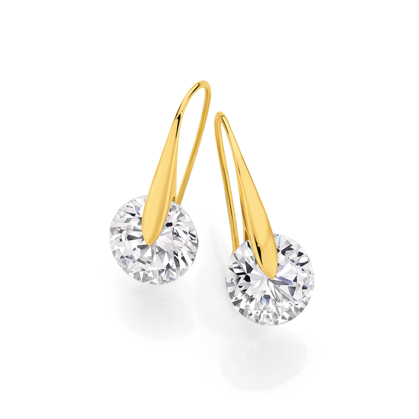 9ct Gold Round CZ Gold Bar Hook Earrings