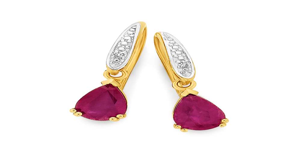 9ct Gold Ruby & Diamond Earrings in Red Angus & Coote