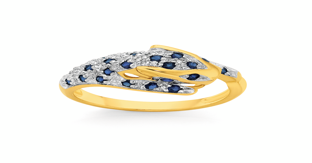 9ct Gold Sapphire & Diamond Leopard Ring in Blue | Angus & Coote