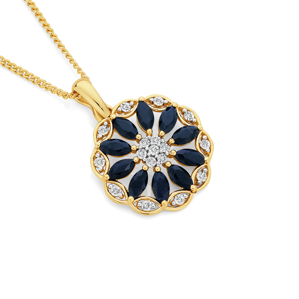 9ct Gold Sapphire \u0026 Diamond Wreath 