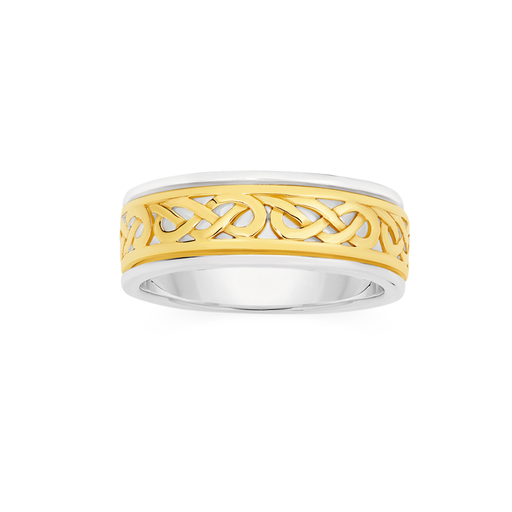 9ct Gold Silver Celtic Knot Pattern Ring Angus Coote