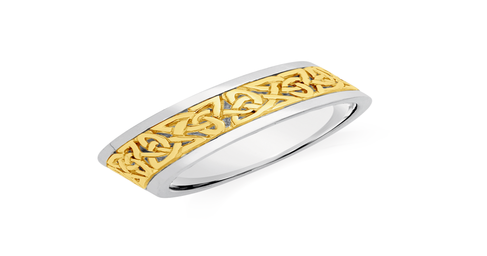 9ct Gold Silver Celtic Pattern Mens Ring Angus Coote