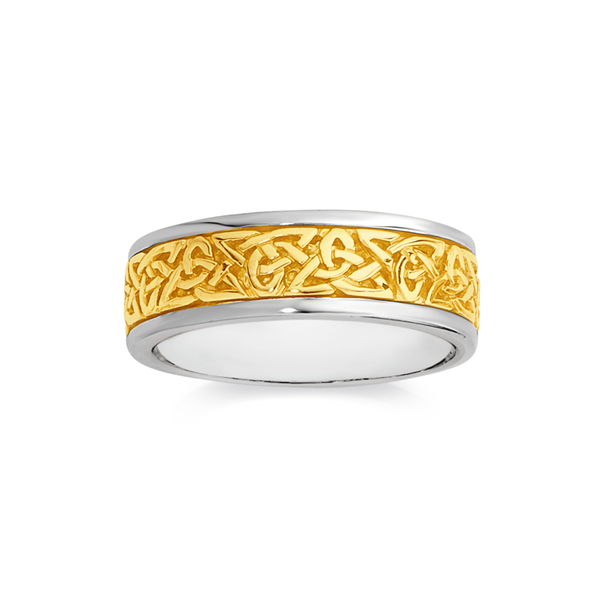 9ct Gold & Silver Celtic Pattern Mens Ring