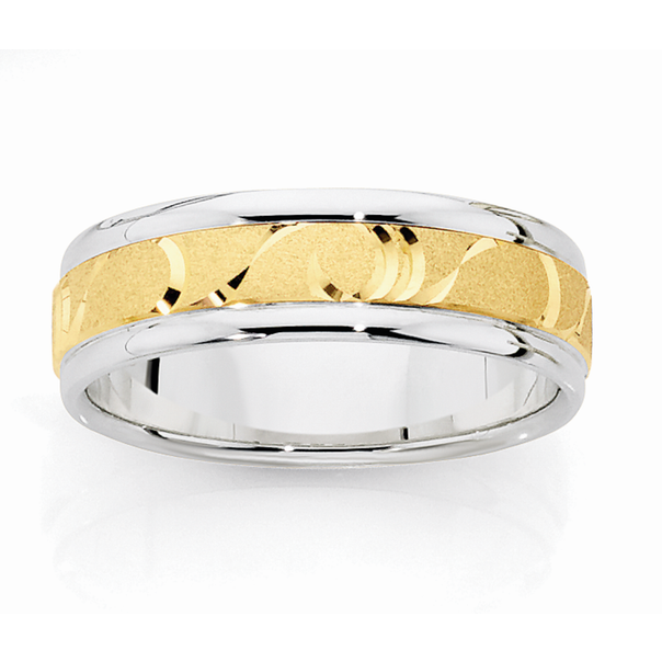 9ct Gold & Silver Mens Wave Patterned Ring