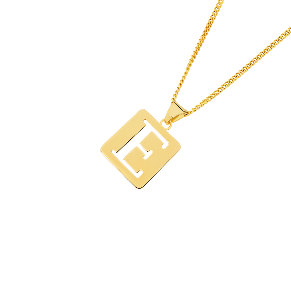 9ct Gold Square Cutout Initial 'e' Pendant Angus Coote