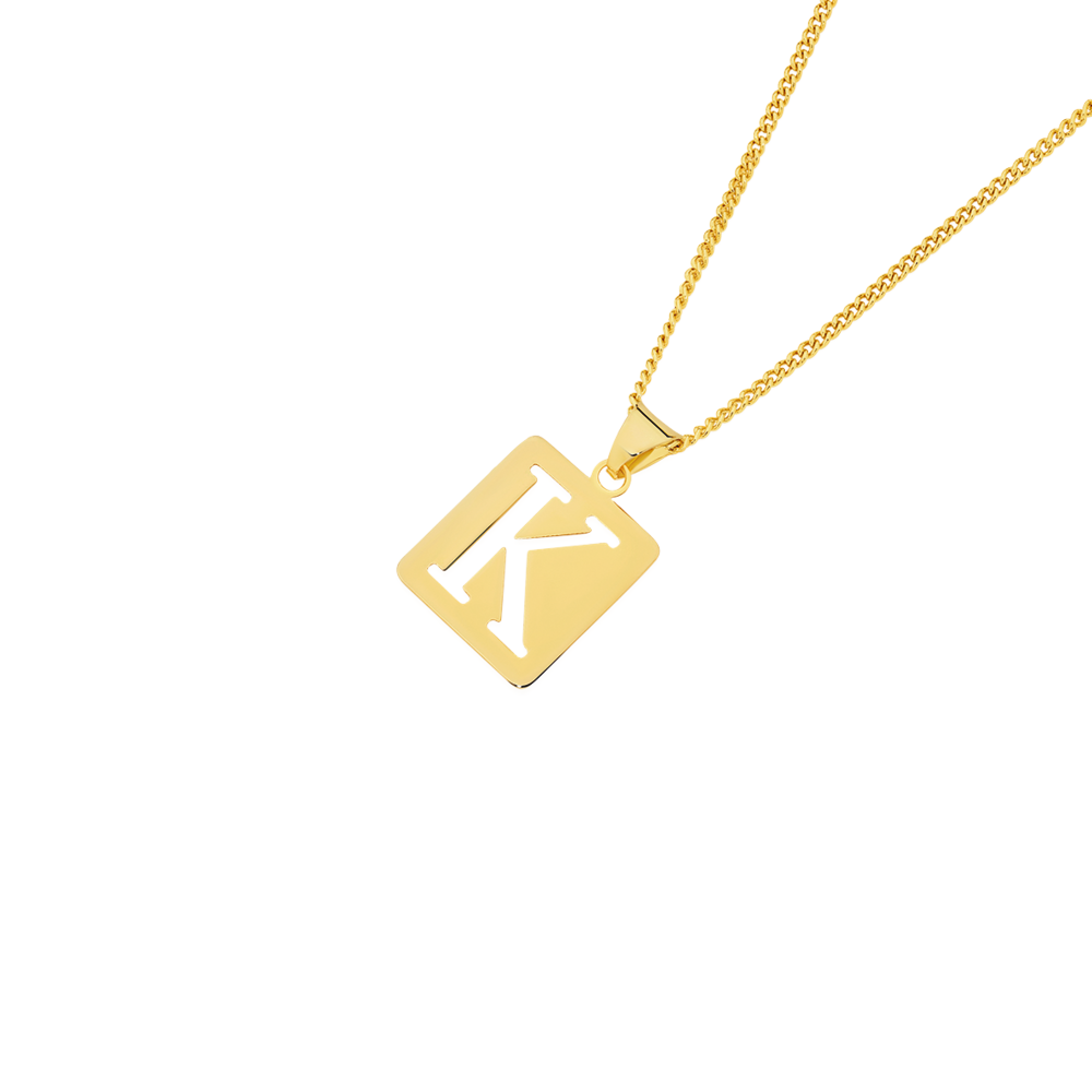 9ct Gold Square Cutout Initial 'k' Pendant | Angus & Coote