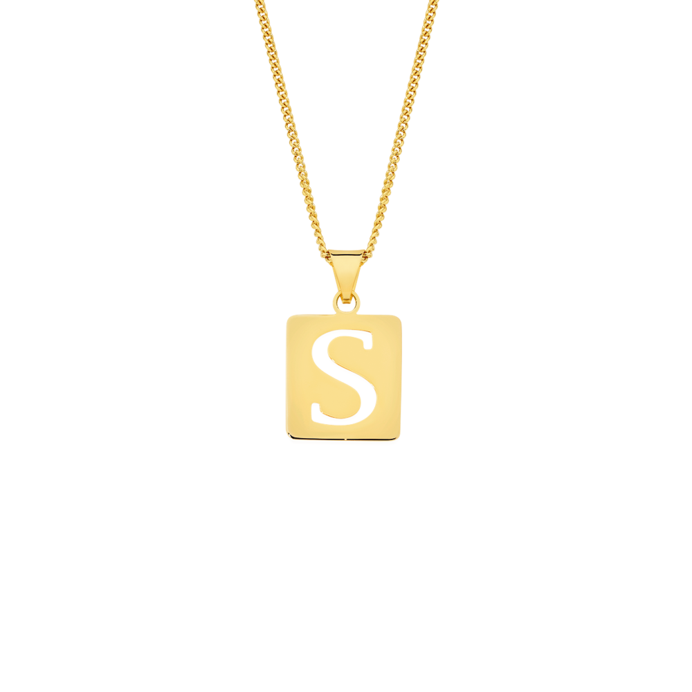 9ct Gold Square Cutout Initial 's' Pendant Angus Coote