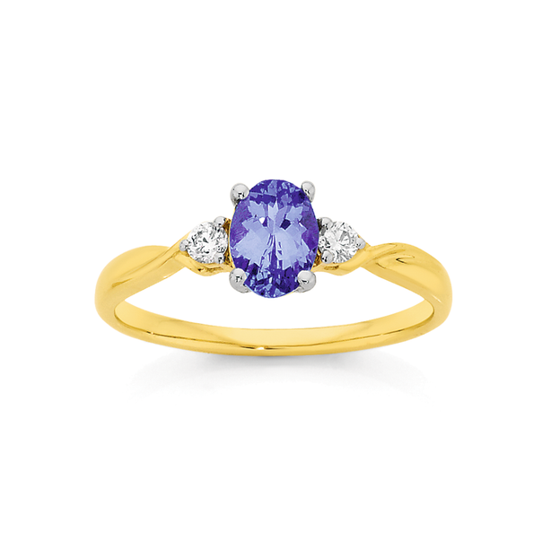 9ct Gold Tanzanite & Diamond Oval Twist Ring | Rings | Angus and Coote