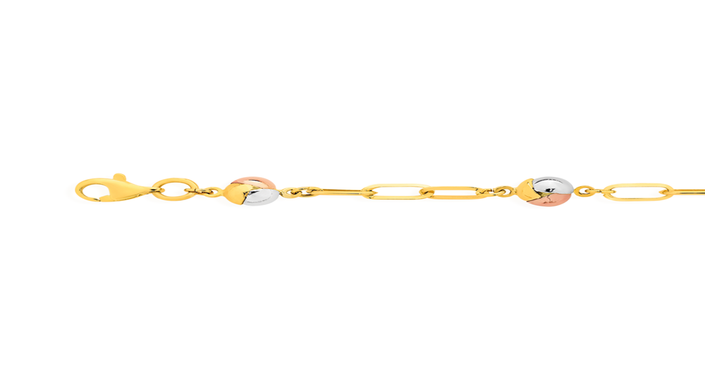 9ct Gold Tri Tone 19cm Ball & Paperclip Bracelet Angus & Coote