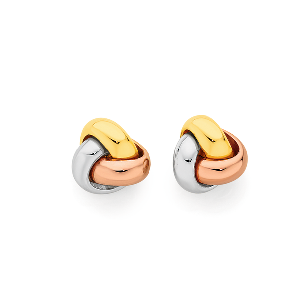 9ct Gold Tri Tone 9mm Knot Stud Earrings