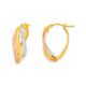 9ct Gold Tri Tone Diamond-Cut Triple Flames Oval Hoop Earrings