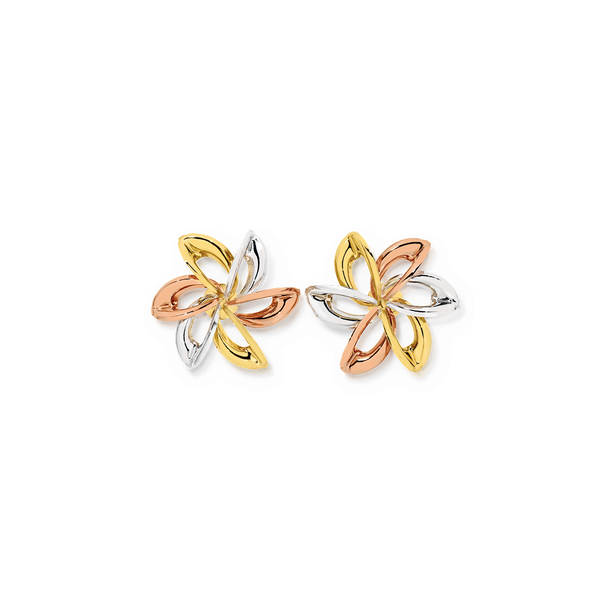 9ct Gold Tri Tone Flower Stud Earrings