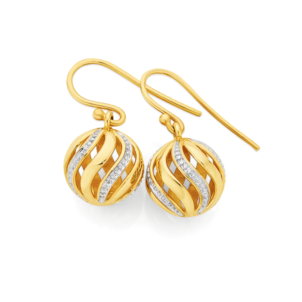 9ct Gold Two Tone 10mm Spinning Ball Earrings