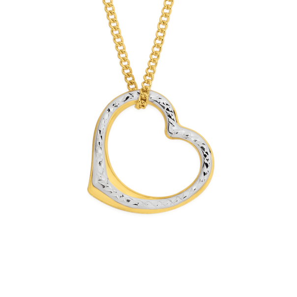 9ct Gold Two Tone 16mm Floating Heart Pendant