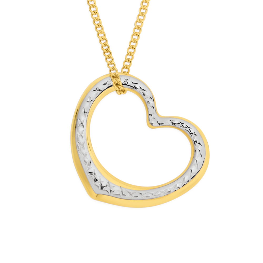 9ct Gold Two Tone 16mm Floating Heart Pendant Pendants Angus and Coote