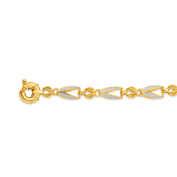 9ct Gold Two Tone 19cm Solid Tulip Link Bolt Ring Bracelet