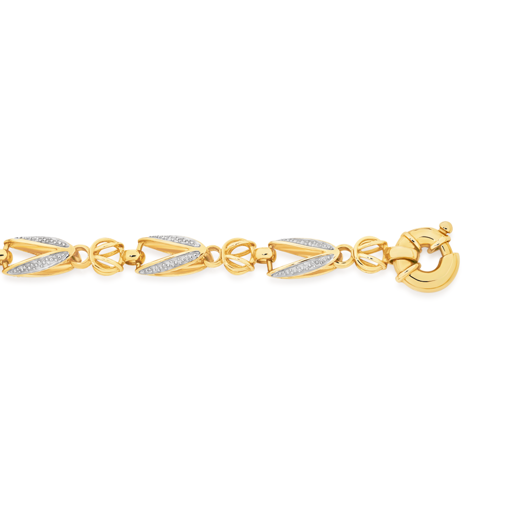 9ct Gold Two Tone 19cm Solid Tulip Link Bolt Ring Bracelet Angus