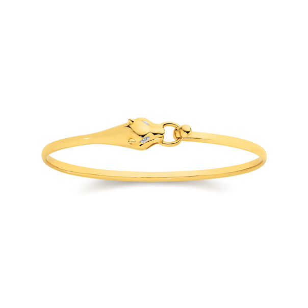 9ct Gold Two Tone 60mm Panther Hook Oval Bangle