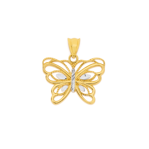 9ct Gold Two Tone Diamond-cut Butterfly Pendant