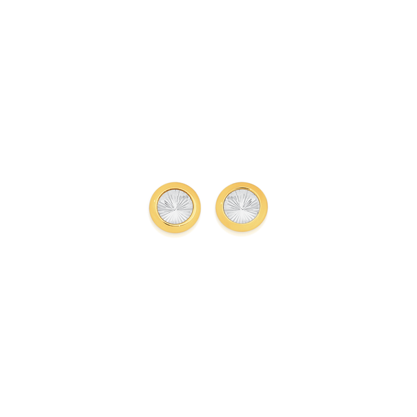 9ct Gold Two Tone Diamond-cut Disc Stud Earrings
