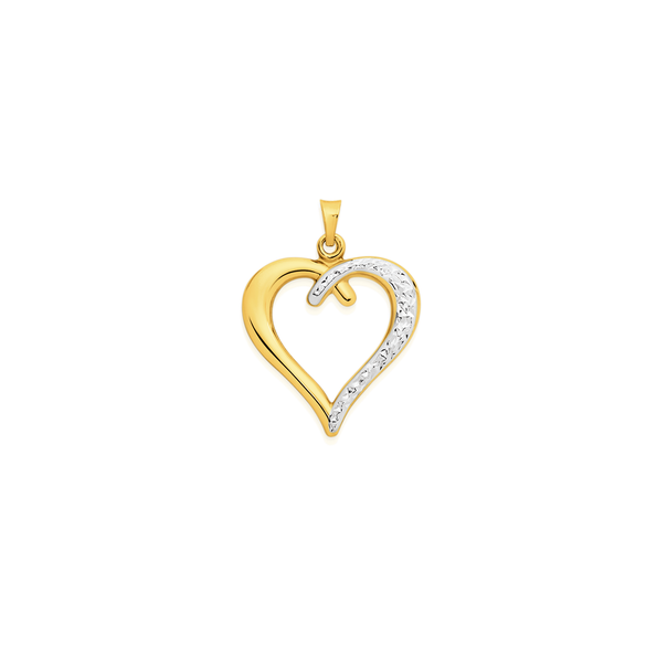 9ct Gold Two Tone Diamond-cut Heart Pendant