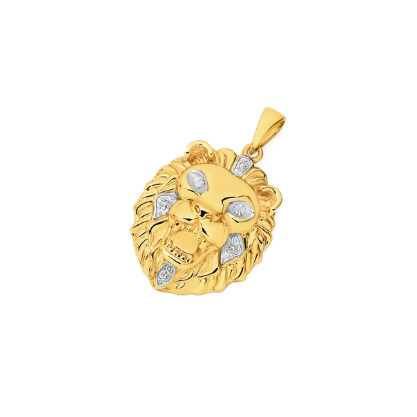 9ct Gold Two Tone Diamond-set Lion Head Pendant