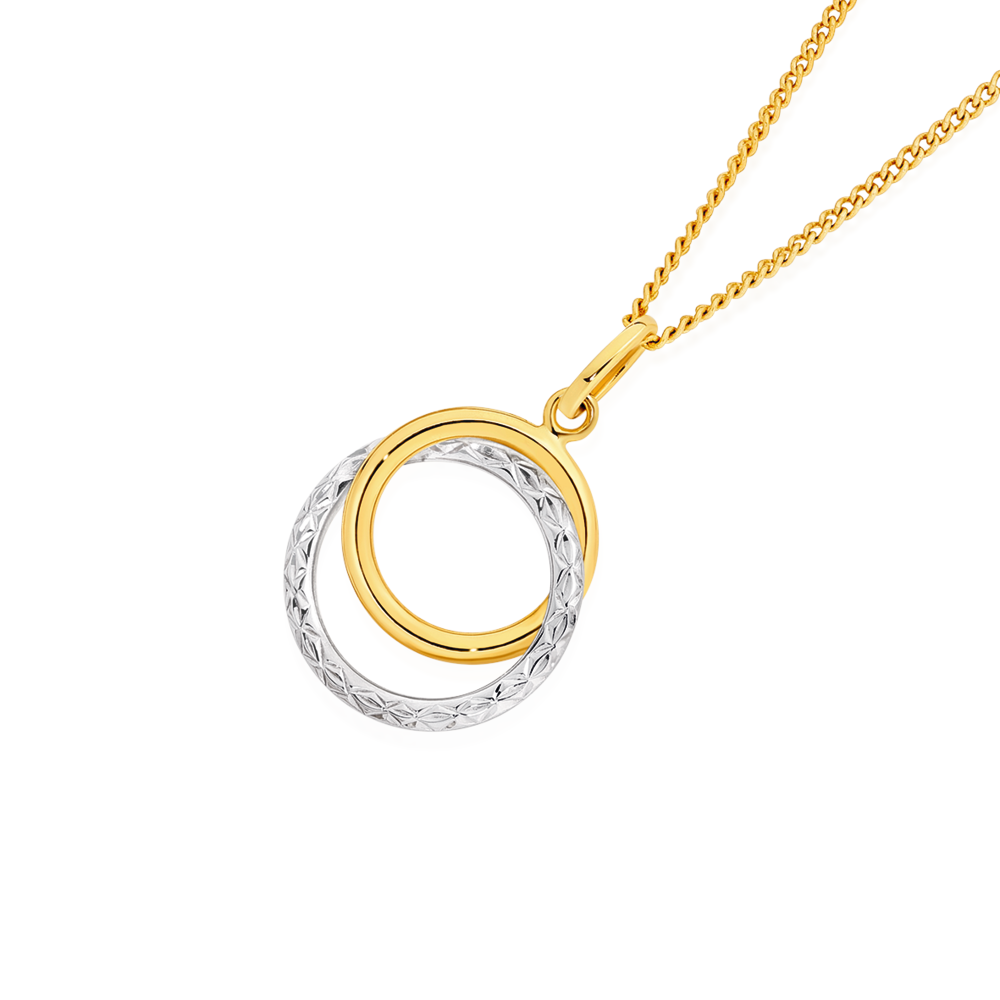 Diamond Double Circle Necklace in 10K Yellow Gold (1/10 ct. tw.)