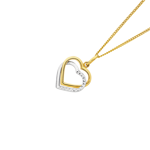 9ct Gold Two Tone Double Heart Pendant