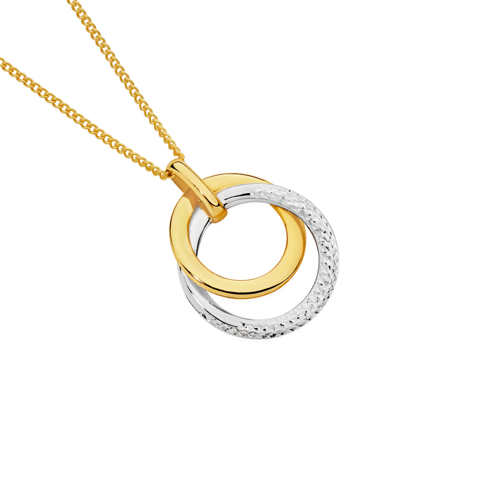9ct Gold Two Tone Double Ring Pendant in White Angus Coote
