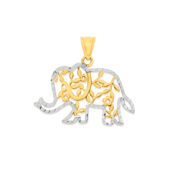 9ct Gold Two Tone Filigree Elephant Pendant