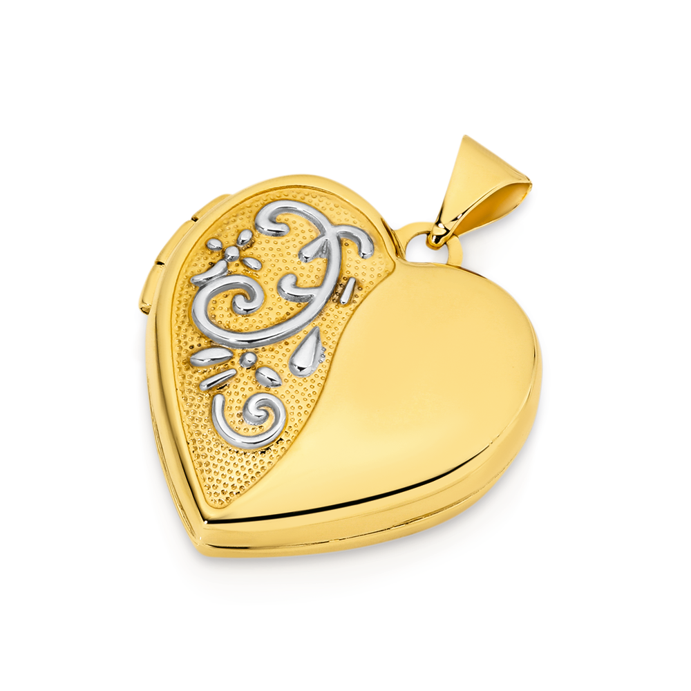 9ct Gold Two Tone Filigree Heart Locket 