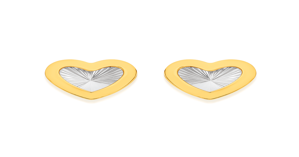 9ct Gold Two Tone Heart Stud Earrings Angus & Coote