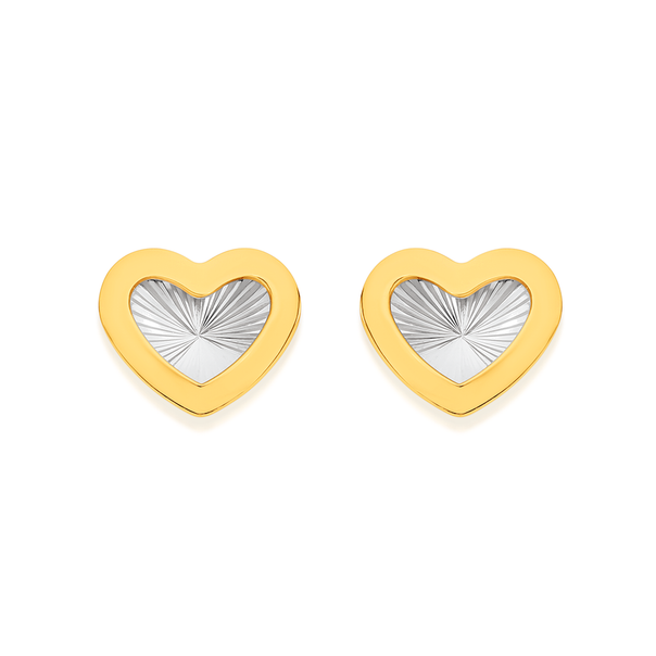 9ct Gold Two Tone Heart Stud Earrings
