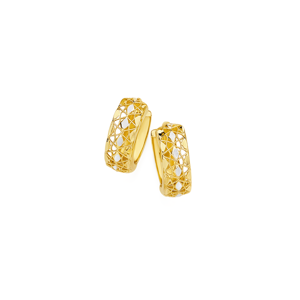 9ct Gold Two Tone Lattice Huggie Earrings