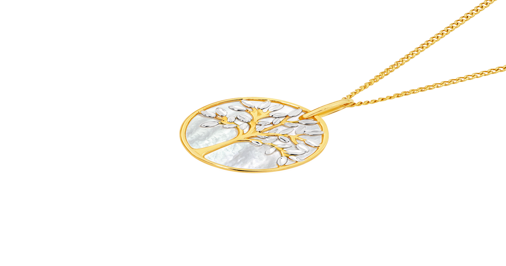 9ct Gold Two Tone Mother Of Pearl Tree Of Life Pendant Angus Coote
