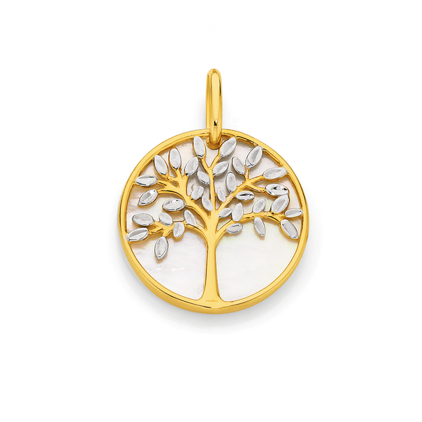 9ct Gold Two Tone Mother of Pearl Tree of Life Pendant