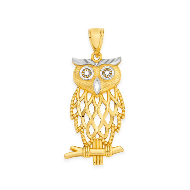 9ct Gold Two Tone Owl Pendant
