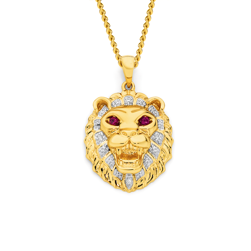 9ct Gold Two Tone Ruby \u0026 Diamond Lion 