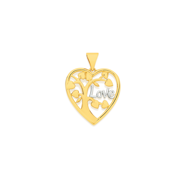 9ct Gold Two Tone Tree of Life Heart Pendant