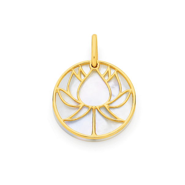 9ct Gold White Mother of Pearl Lotus Pendant